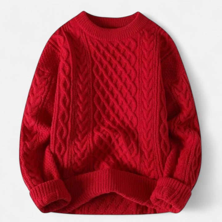Women’s Wool Sweater – Cable Knit Round Neck Elegance