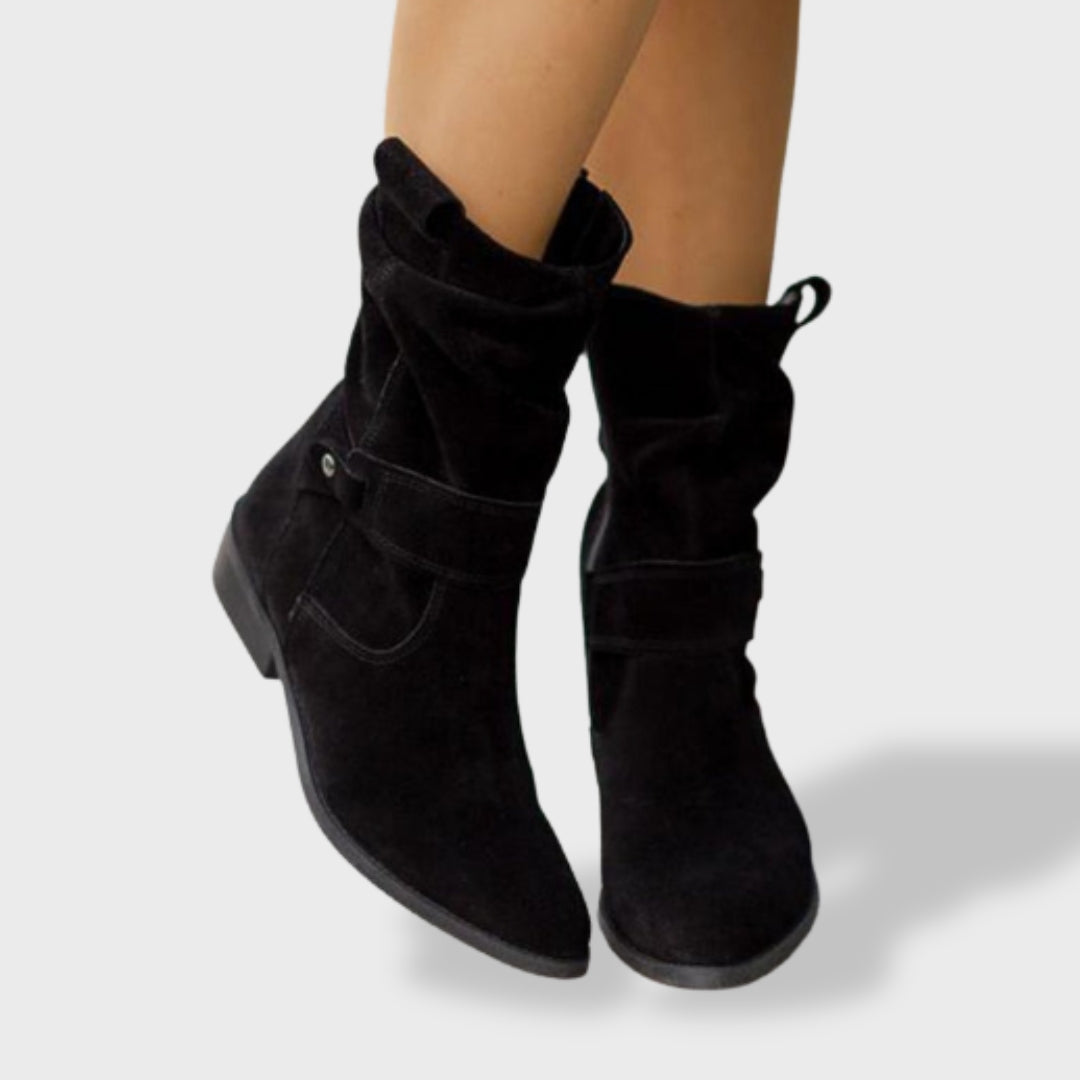 Women's Suede Ankle Boots with Round Toe and Side Zipper | Comfortable Casual Booties with Non-Slip Sole for Everyday Wear