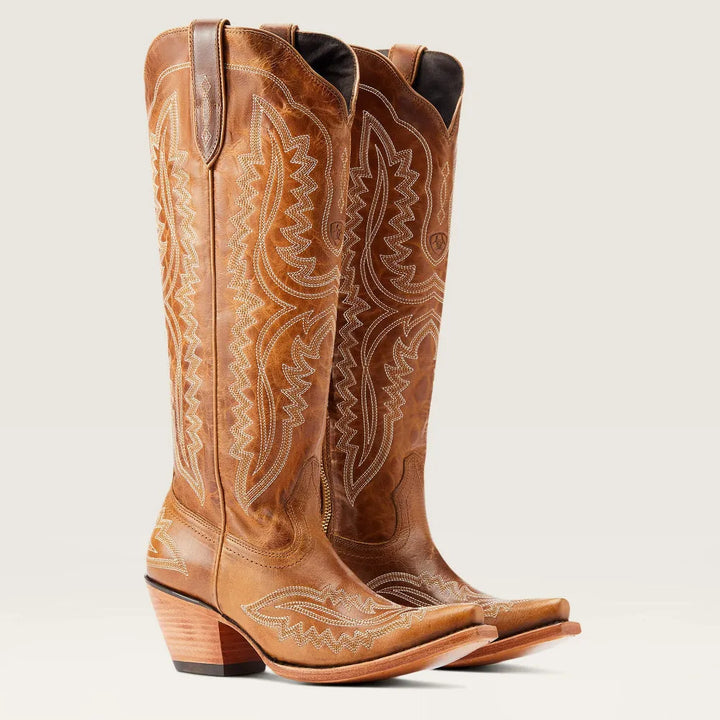 Women's embroidered cowboy boots with pointed toe, Cuban heel, side pull tab