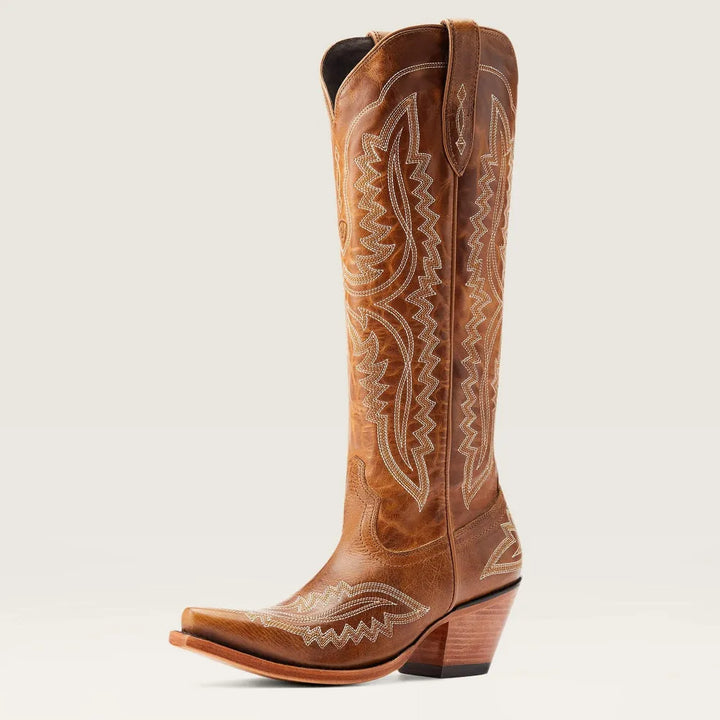 Women's embroidered cowboy boots with pointed toe, Cuban heel, side pull tab