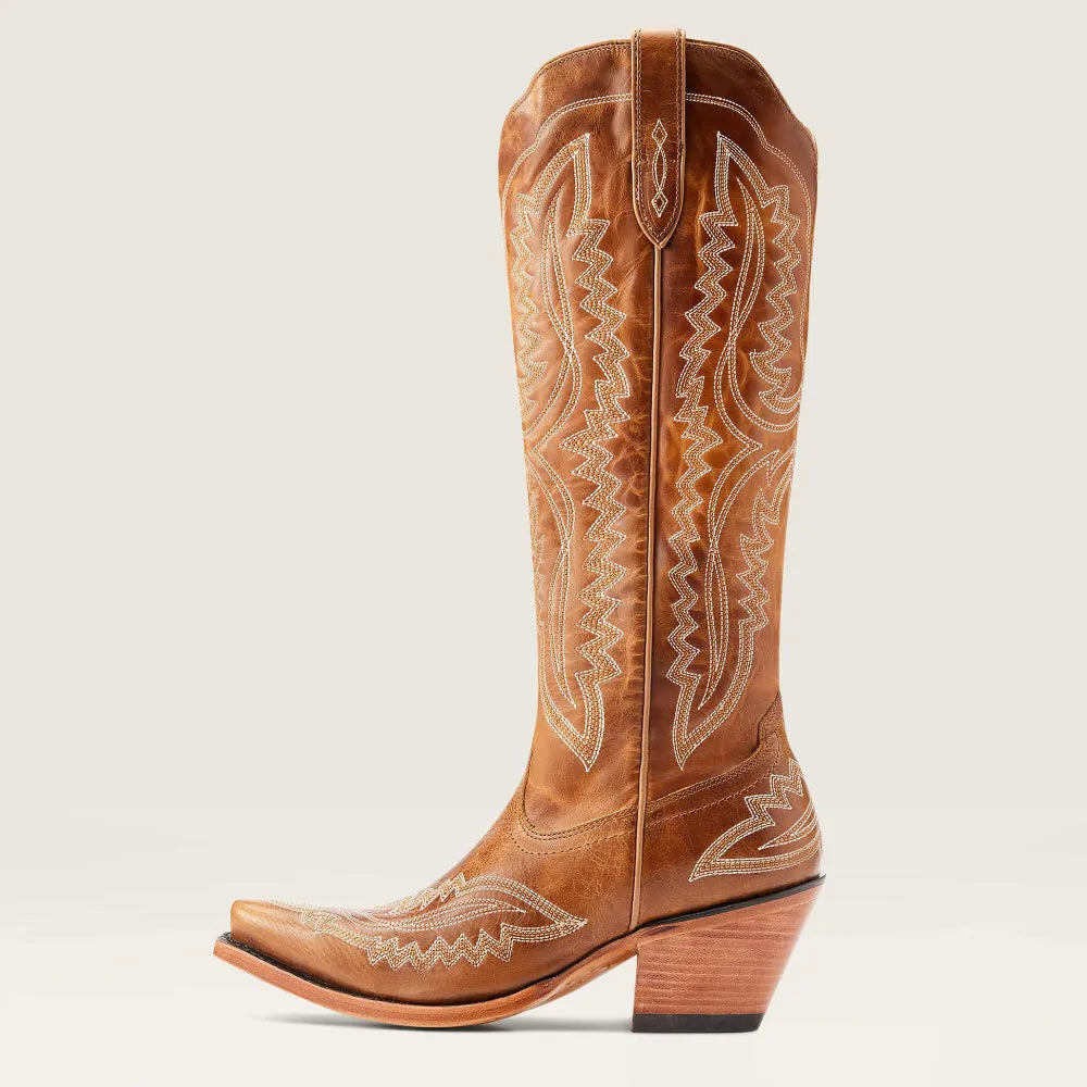 Women's embroidered cowboy boots with pointed toe, Cuban heel, side pull tab