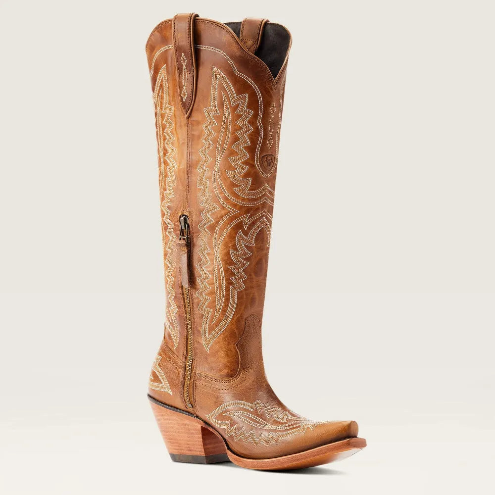 Women's embroidered cowboy boots with pointed toe, Cuban heel, side pull tab