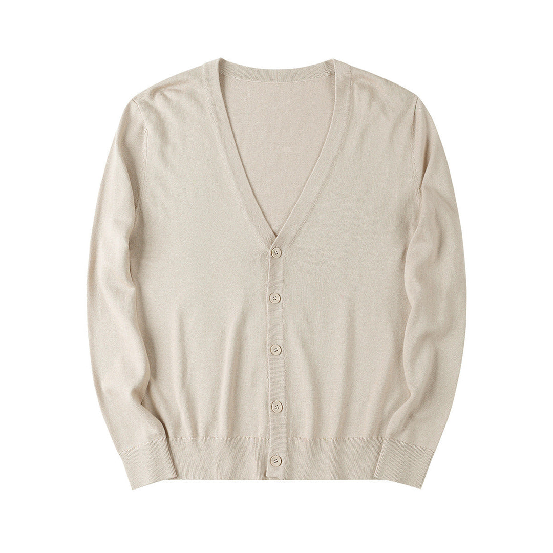 Men's V-neck Cardigan Sweater | Cotton Blend Slim Fit Knitwear | Lightweight Long Sleeve Button-Up Layering Top for Men