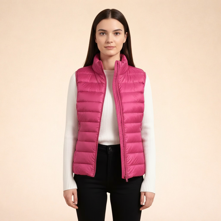 Women's Ultralight Down Vest | Lightweight Padded Gilet with Stand-Up Collar | Slim Fit Quilted Nylon Bodywarmer for Layering