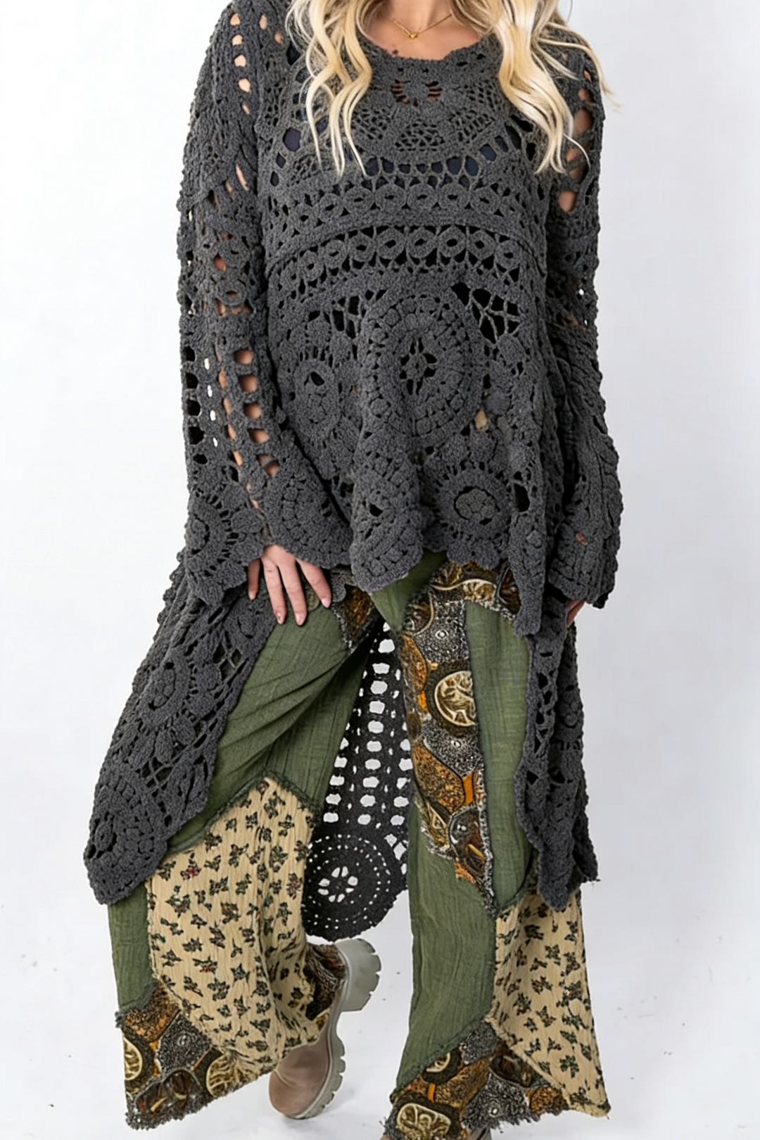 Women’s Crochet Pullover with Relaxed Boho Knit Texture