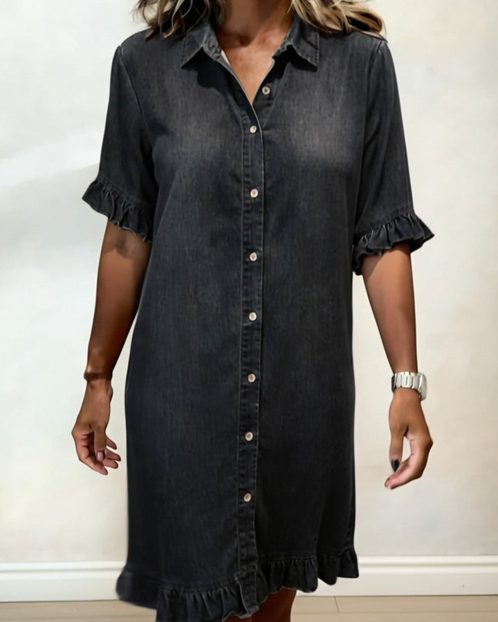 Belinda| Comfortable denim dress with flattering ruching
