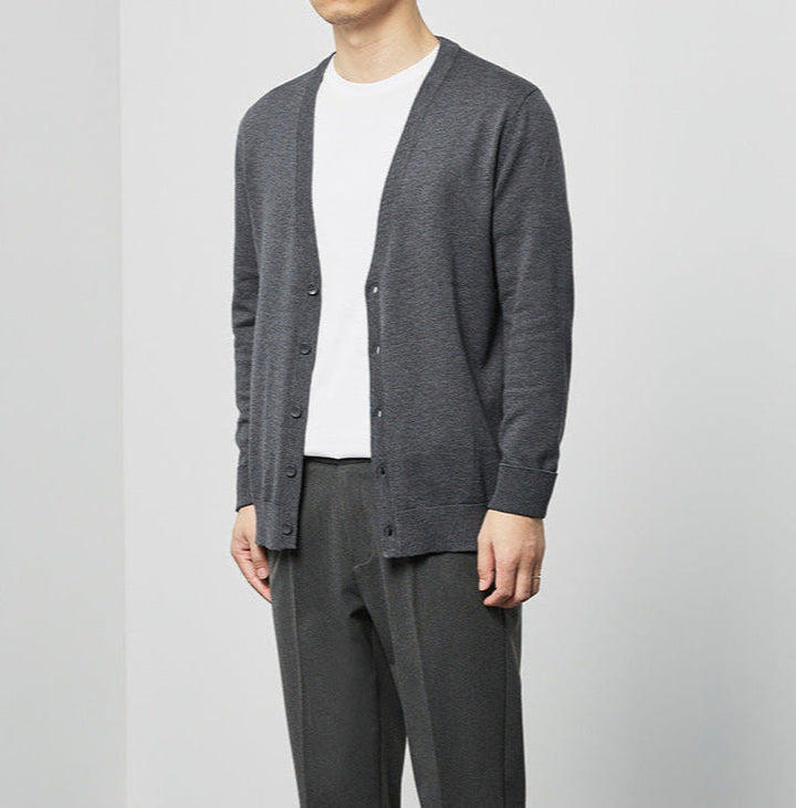 Men's V-neck Cardigan Sweater | Cotton Blend Slim Fit Knitwear | Lightweight Long Sleeve Button-Up Layering Top for Men