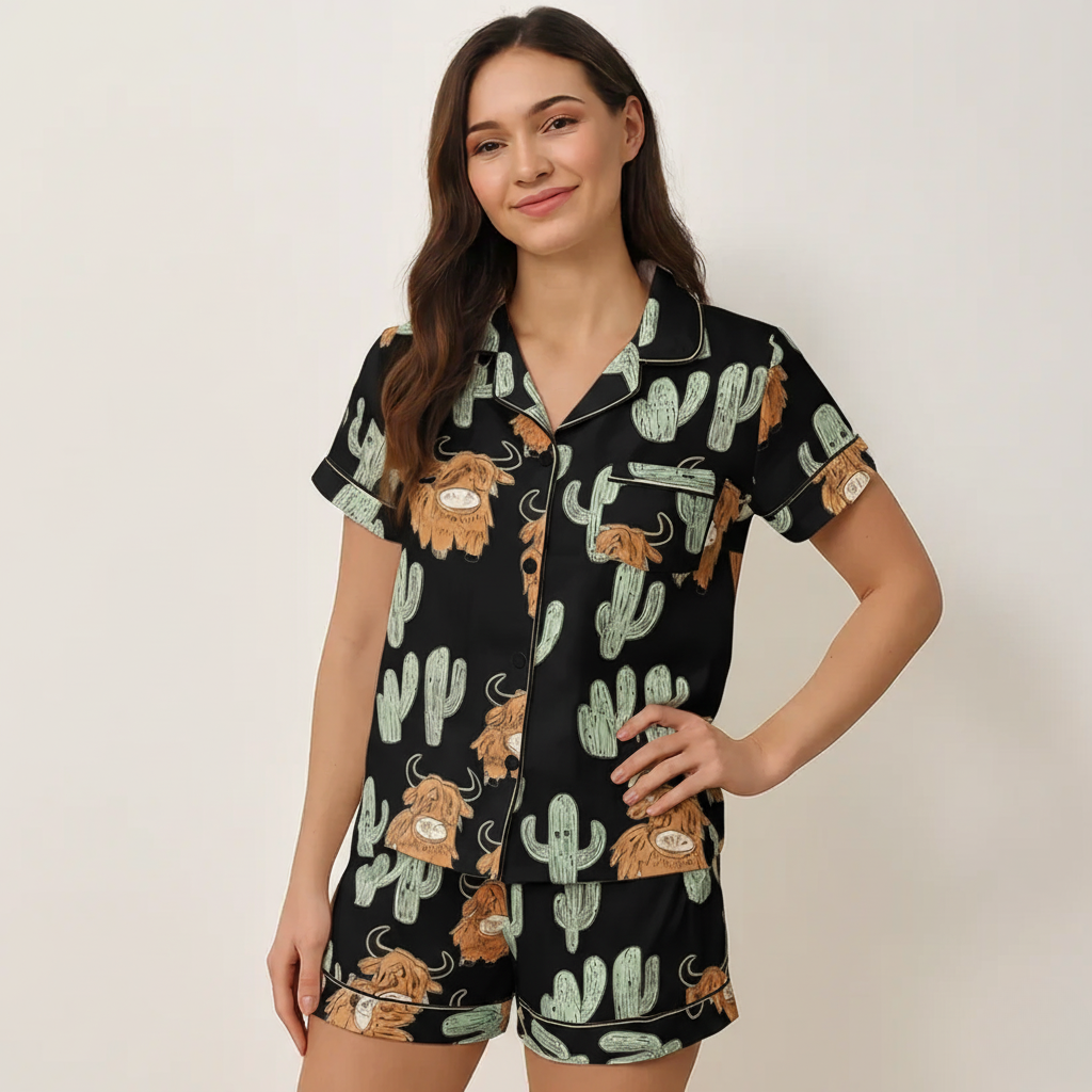 Highland Cow Cactus Women's Pajama Set