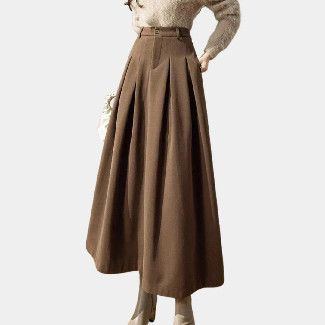 Evelyn A-Line Stretch Wool Skirt at Ankle Length for Women