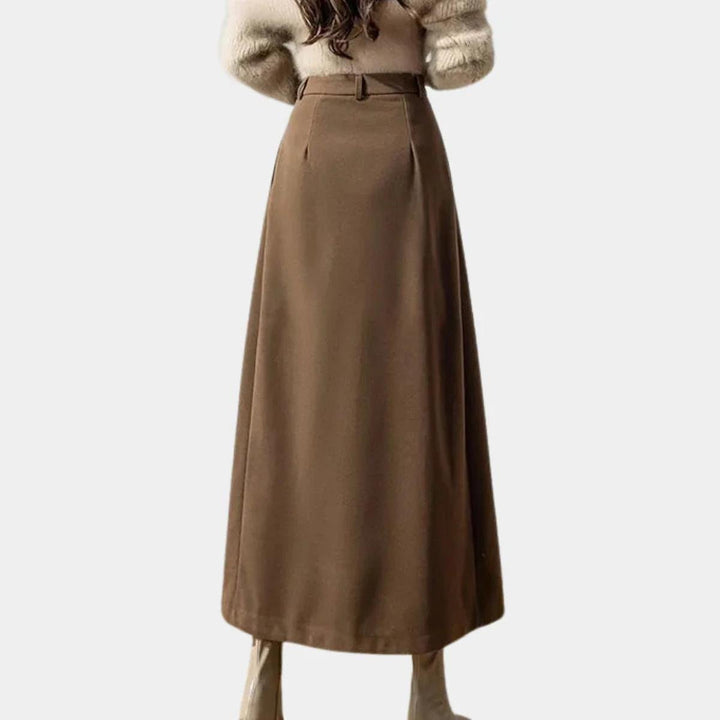 Evelyn A-Line Stretch Wool Skirt at Ankle Length for Women