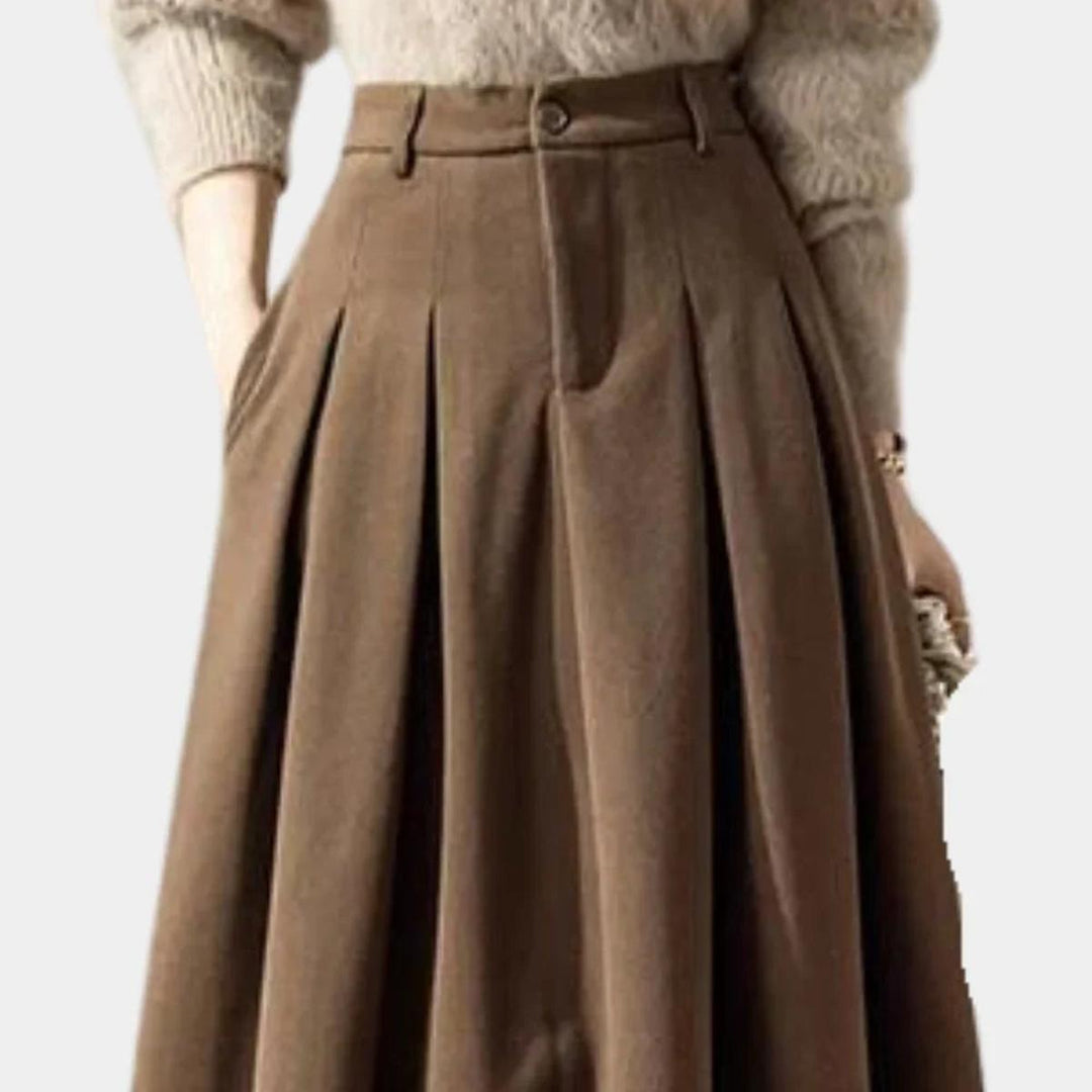 Evelyn A-Line Stretch Wool Skirt at Ankle Length for Women