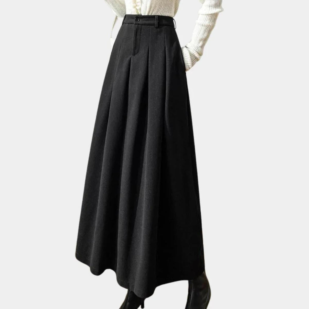 Evelyn A-Line Stretch Wool Skirt at Ankle Length for Women