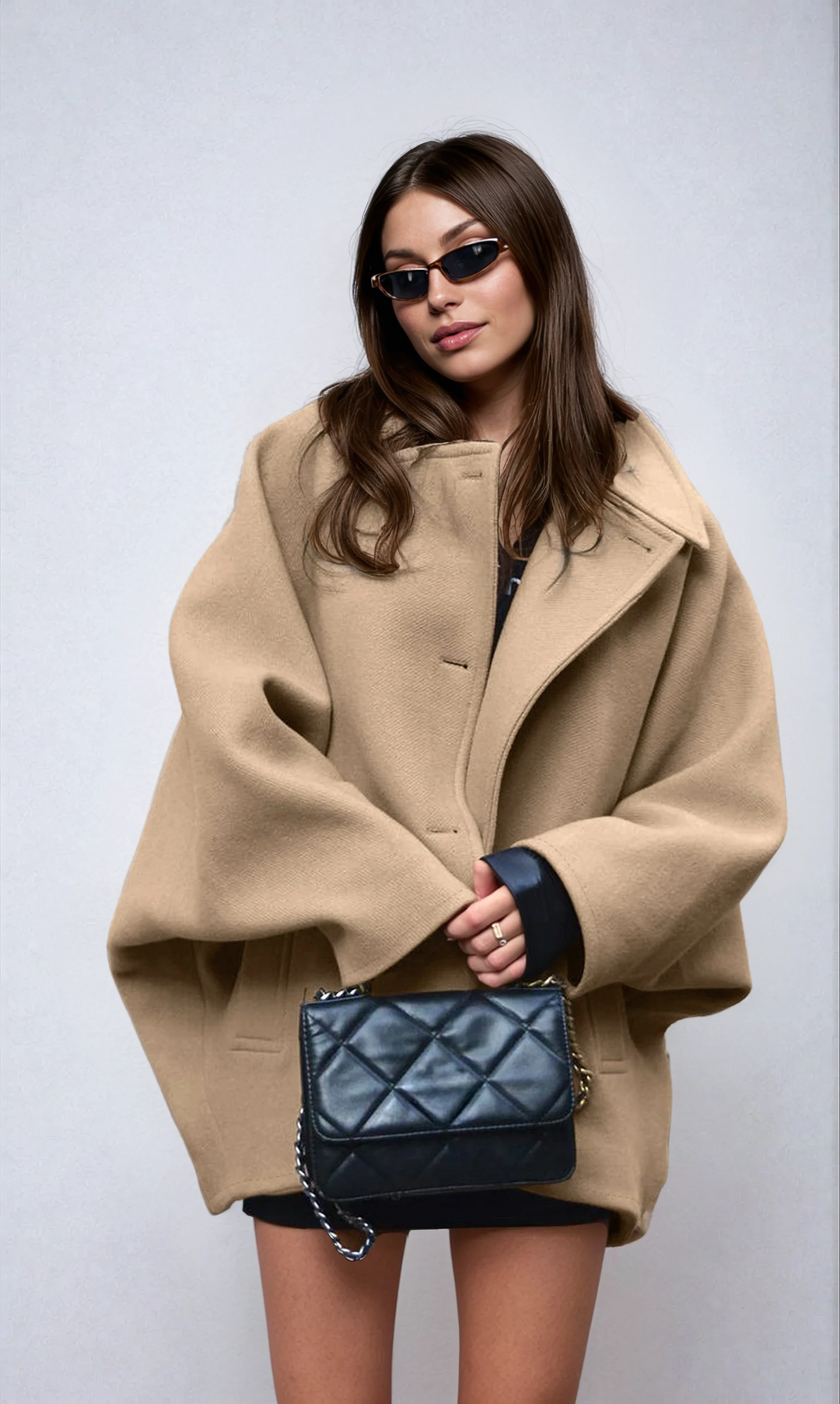 Catherine's Cozy Wool-Blend Long Coat with Button Front