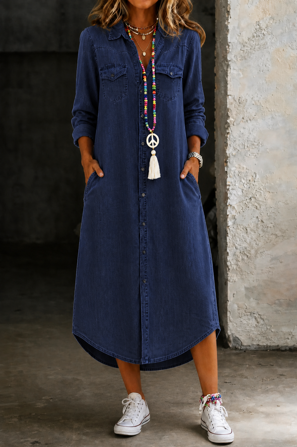Helen | Casual Elegant Long Denim Shirt Dress
