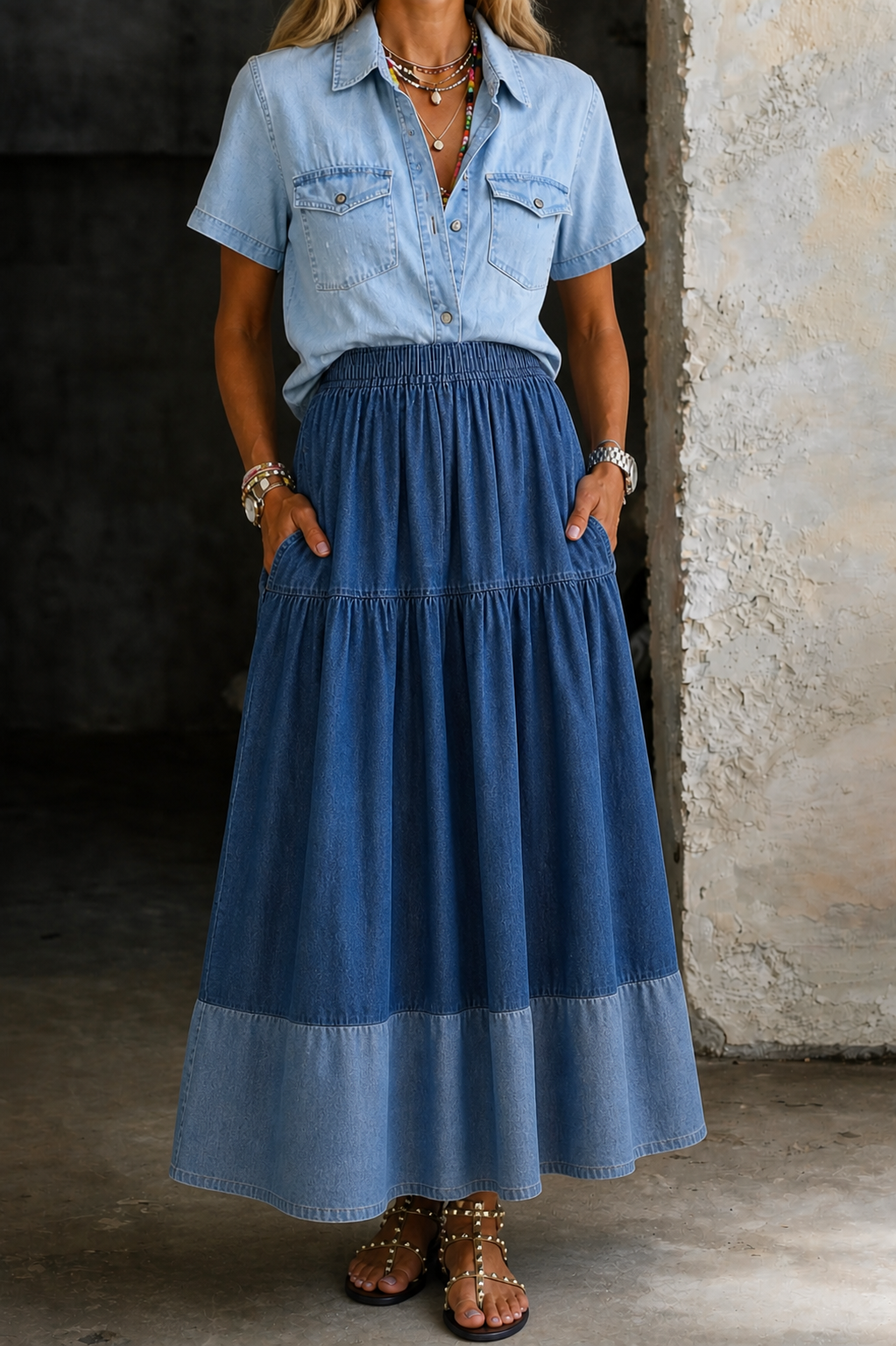 Sarah | Elastic Waist Denim Skirt