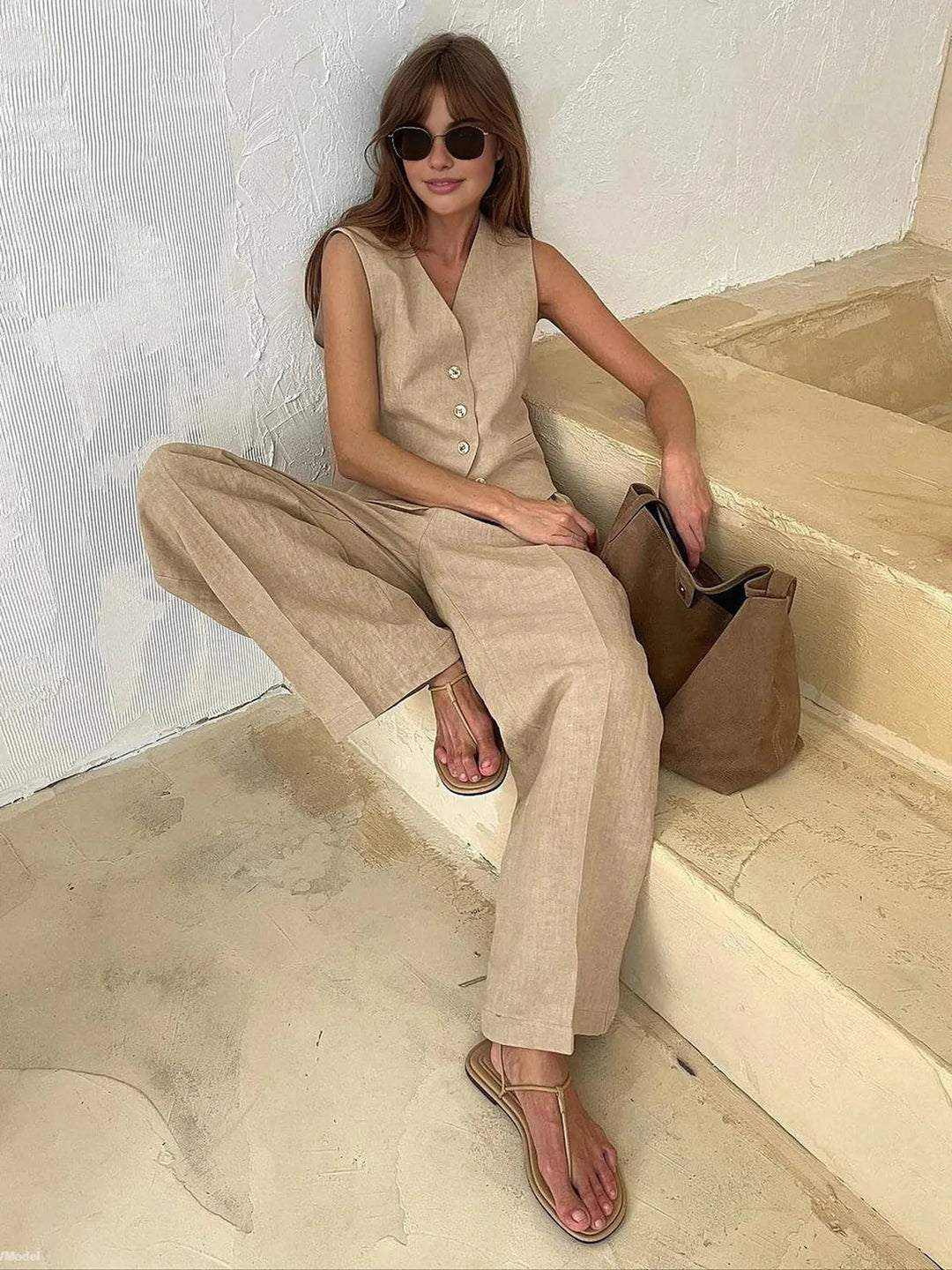Linen and Cotton Two-Piece Outfit