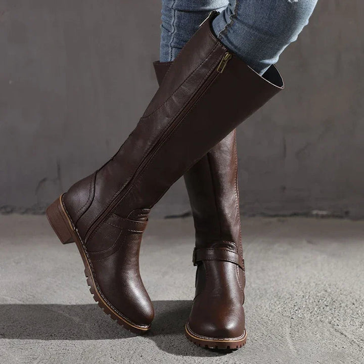 Women's Leather Boots with Comfortable Fit and Non-Slip Rubber Sole - Versatile Everyday Walking Boots with Zipper Closure