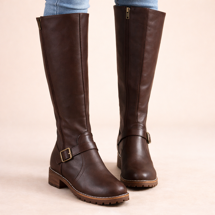 Women's Leather Boots with Comfortable Fit and Non-Slip Rubber Sole - Versatile Everyday Walking Boots with Zipper Closure