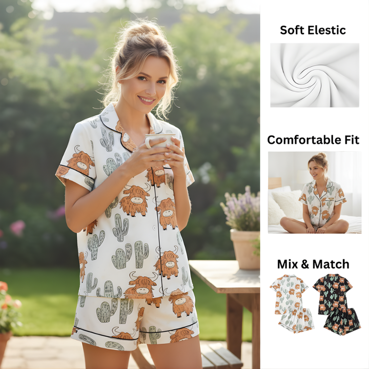 Highland Cow Cactus Women's Pajama Set