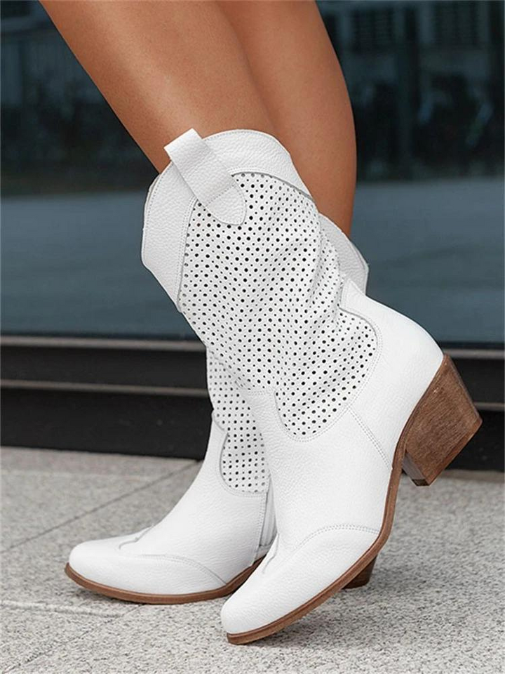 Women's Knee High Cowgirl Boots - Mid Heel Western Boots with Embroidered Stitching - Tall Western Inspired Fashion Boots