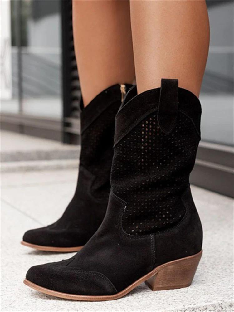 Women's Knee High Cowgirl Boots - Mid Heel Western Boots with Embroidered Stitching - Tall Western Inspired Fashion Boots