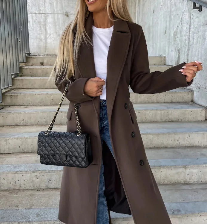 Classic Women's Double-Breasted Overcoat