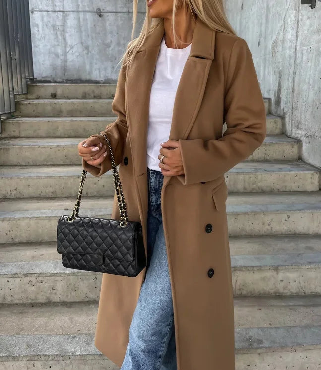 Classic Women's Double-Breasted Overcoat
