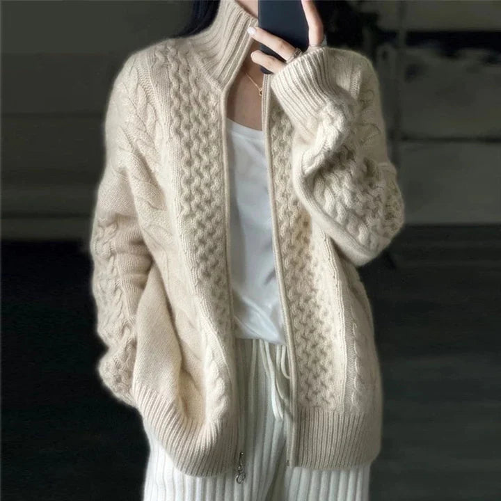 Women's Cashmere Cardigan with Stand-up Collar - Soft Relaxed Fit Knit Sweater - Warm Fall and Winter Layering Piece