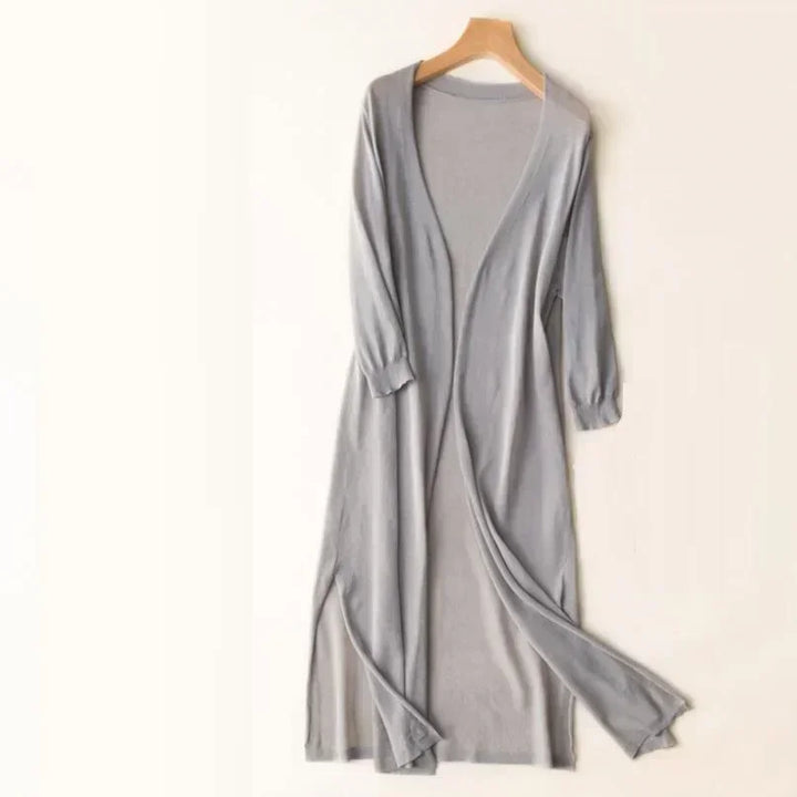 Women's Long Cardigan, Open Front, 3/4 Sleeves, Side Slits