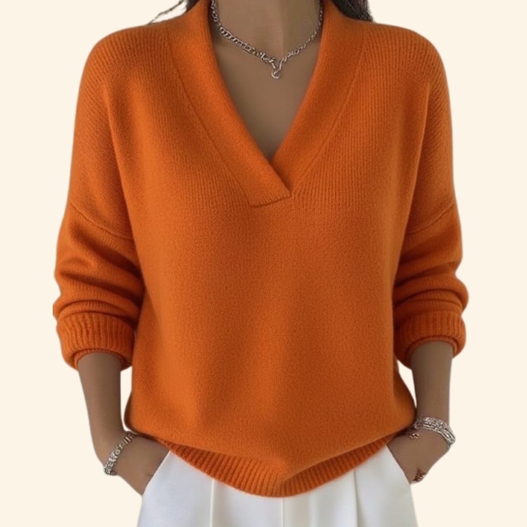 Women's V-neck Sweater | Soft Knit Lightweight Pullover | Relaxed Fit Long Sleeve Jumper | Casual Everyday Knitwear Top