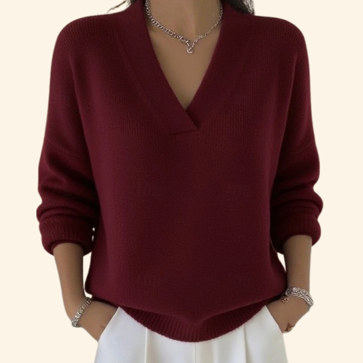 Women's V-neck Sweater | Soft Knit Lightweight Pullover | Relaxed Fit Long Sleeve Jumper | Casual Everyday Knitwear Top