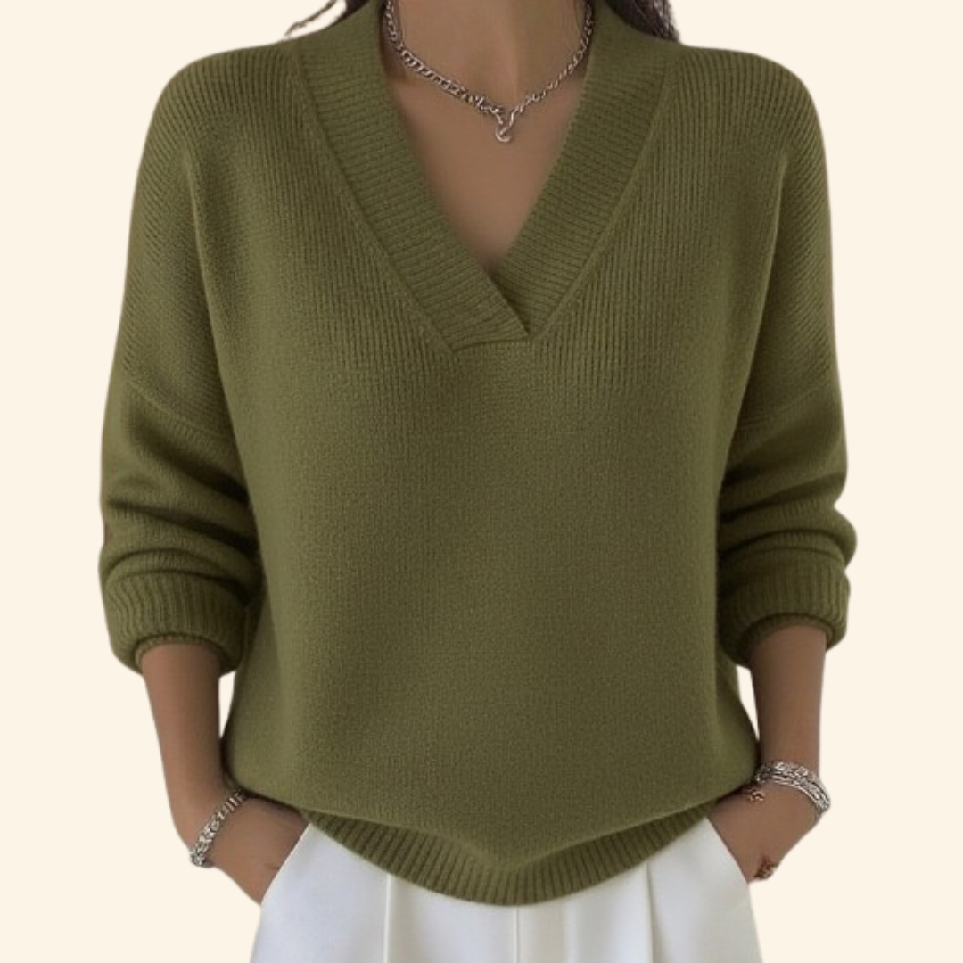 Women's V-neck Sweater | Soft Knit Lightweight Pullover | Relaxed Fit Long Sleeve Jumper | Casual Everyday Knitwear Top