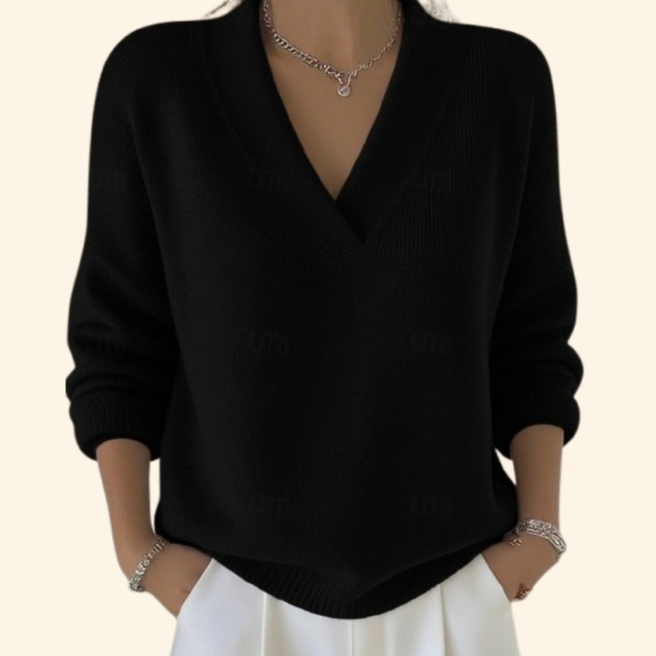 Women's V-neck Sweater | Soft Knit Lightweight Pullover | Relaxed Fit Long Sleeve Jumper | Casual Everyday Knitwear Top
