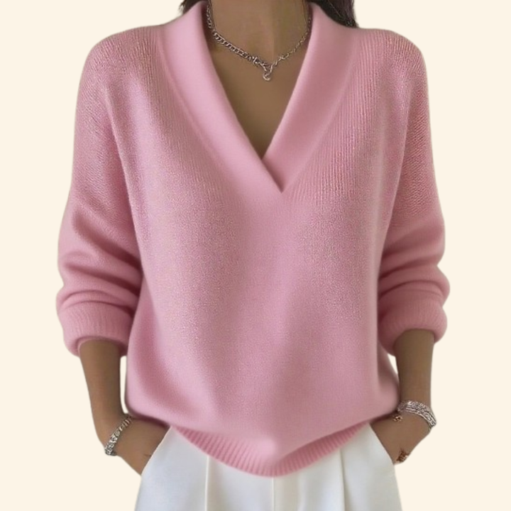 Women's V-neck Sweater | Soft Knit Lightweight Pullover | Relaxed Fit Long Sleeve Jumper | Casual Everyday Knitwear Top