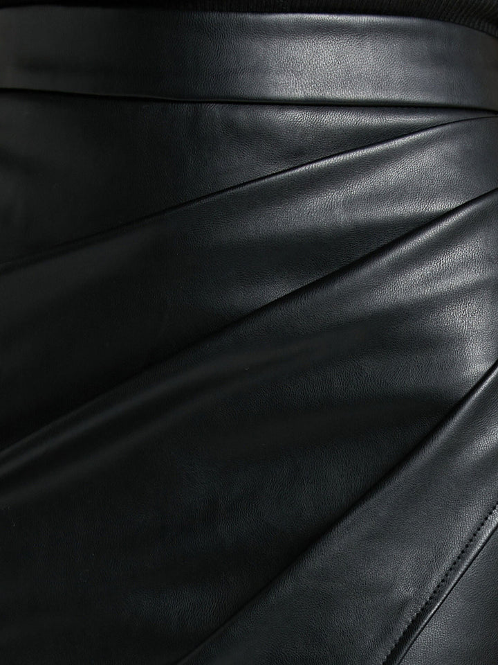Pleated Faux Leather Split Skirt for Women