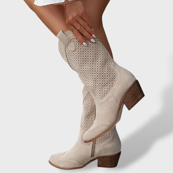 Women's Orthopedic Cowboy Boots | Perforated Western Ankle Boots with Block Heel and Anatomical Comfort Insole
