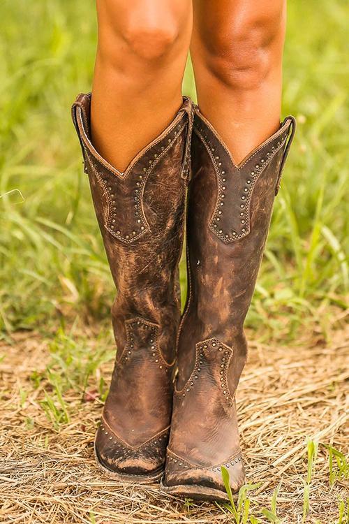 Durable Women's Western Cowboy Boots - Comfortable Mid-Calf Walking Boots with Padded Insole and Breathable Lining for Daily Wear