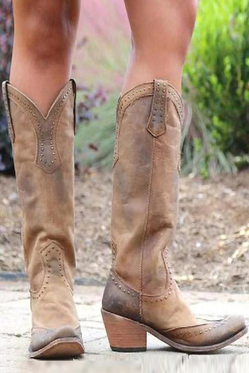 Durable Women's Western Cowboy Boots - Comfortable Mid-Calf Walking Boots with Padded Insole and Breathable Lining for Daily Wear