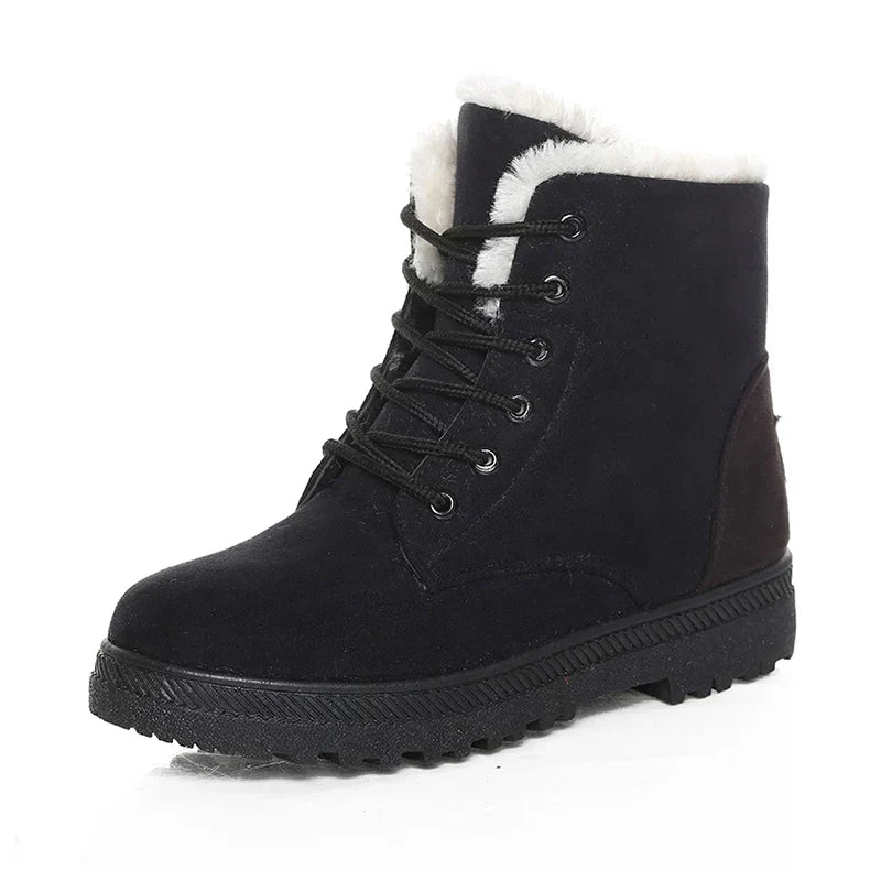 Fleece-lined women's winter boots - Warm ankle boots with lace-up closure