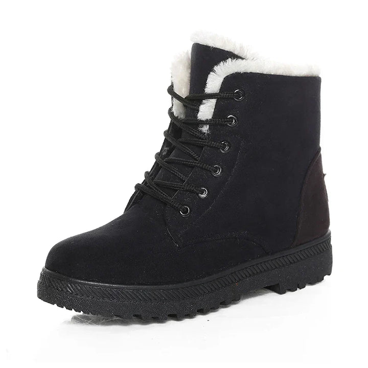 Fleece-lined women's winter boots - Warm ankle boots with lace-up closure