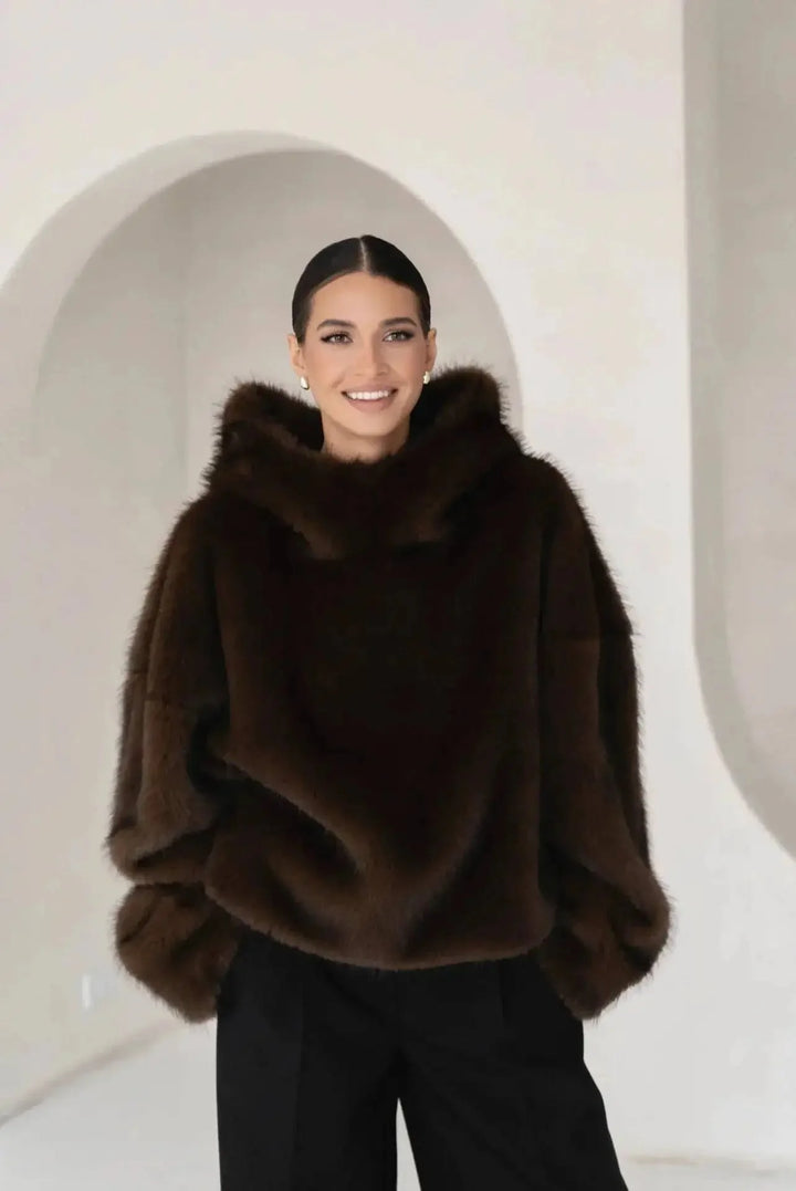 Women’s Oversized Faux Fur Hoodie Plush Pullover