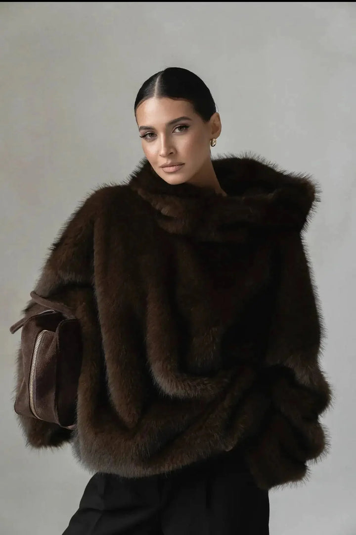 Women’s Oversized Faux Fur Hoodie Plush Pullover