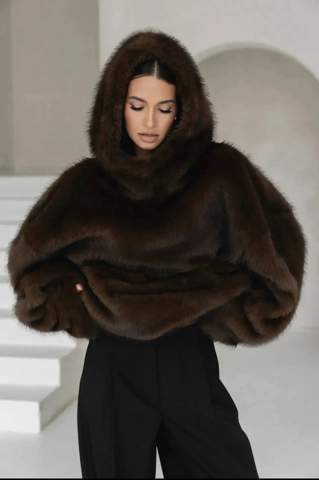 Women’s Oversized Faux Fur Hoodie Plush Pullover