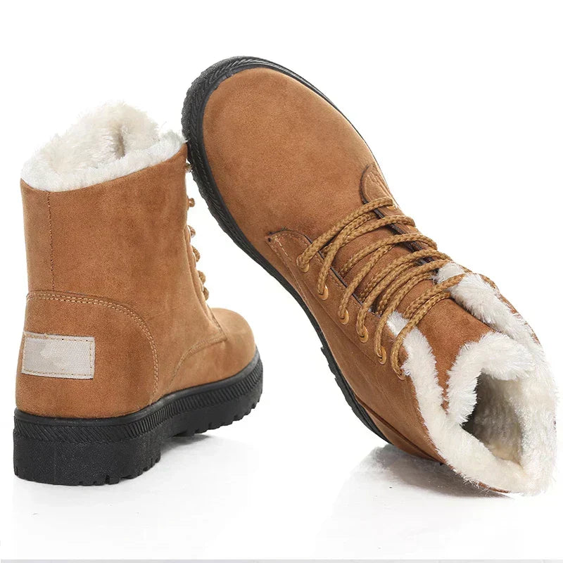 Fleece-lined women's winter boots - Warm ankle boots with lace-up closure