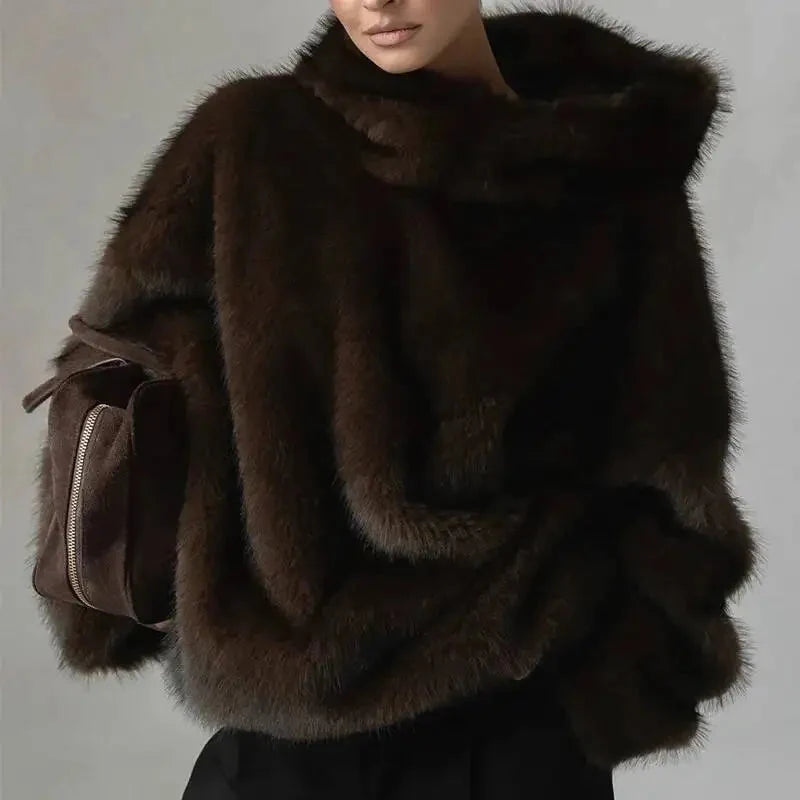 Women’s Oversized Faux Fur Hoodie Plush Pullover
