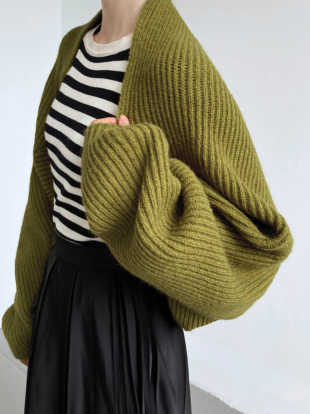 Women's Olive Shrug with Balloon Sleeves