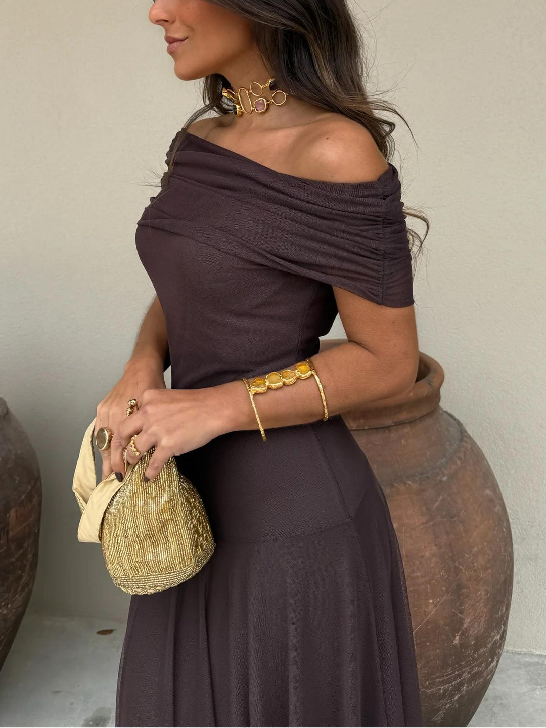 Ella's Elegant Chiffon Full-Length Dress