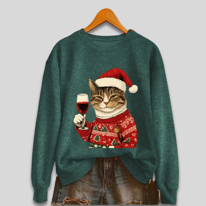 Ugly Christmas Sweater for Women - Funny Santa Cat Sweatshirt