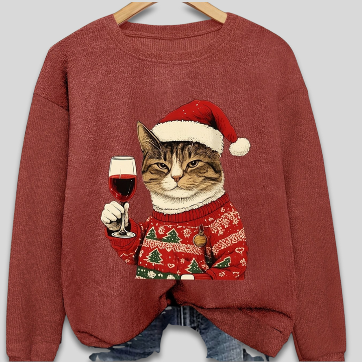 Ugly Christmas Sweater for Women - Funny Santa Cat Sweatshirt