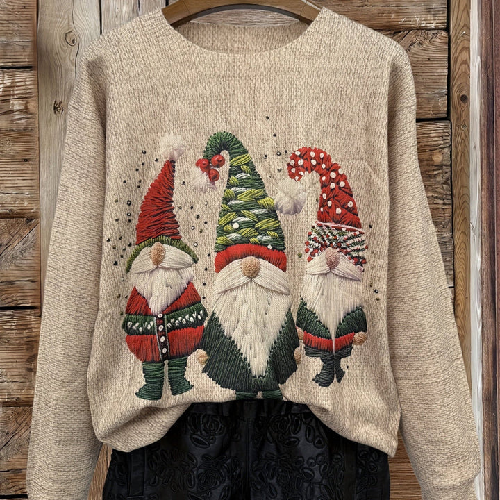 Ugly Christmas sweater for women - Fun embroidered gnome design